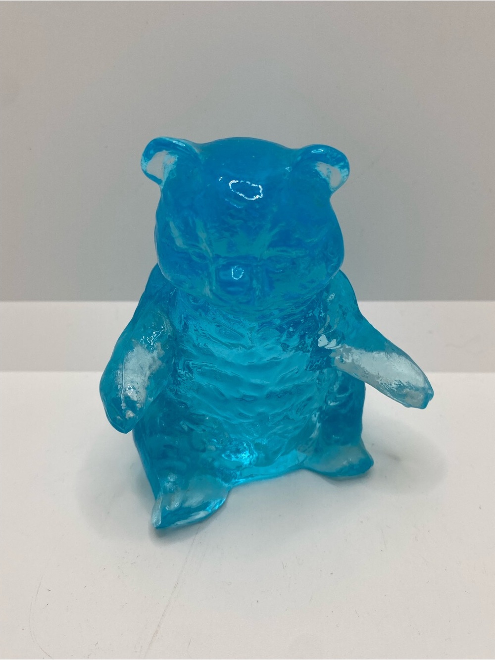 Vintage Mosser Teal Turquoise Blue Glass Bear Figurine Manganese Glows! 3.75"